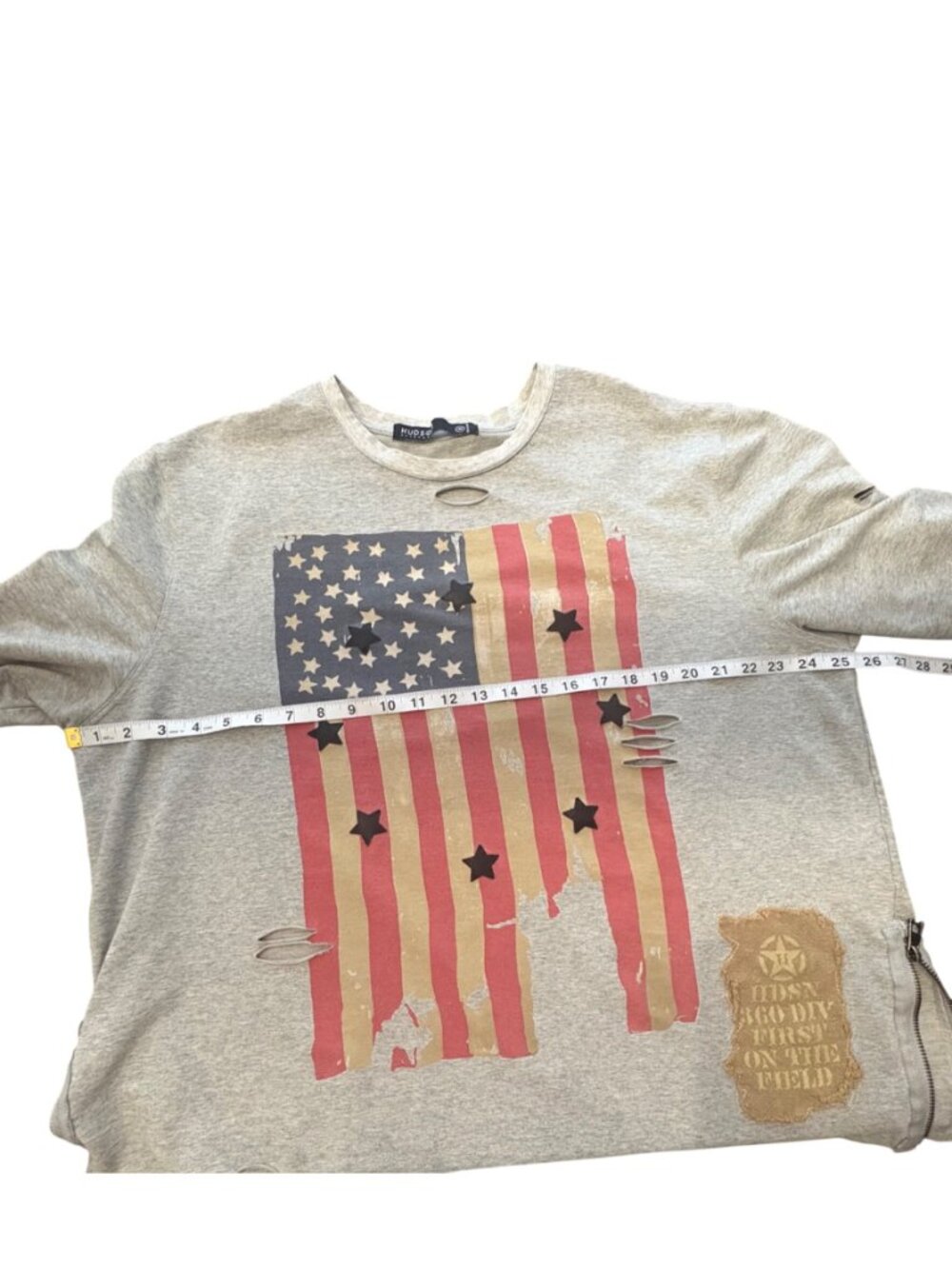 Distressed American Flag Graphic LongSleeve Gray Sweatshirt Hudson Outerwear 3X - Picture 12 of 15